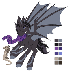 Size: 1250x1291 | Tagged: safe, artist:inspiredpixels, derpibooru import, oc, oc only, hybrid, pony, bat wings, clothes, coat markings, fangs, male, reference sheet, scarf, simple background, spread wings, stallion, transparent background, wings