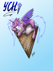 Size: 3000x4000 | Tagged: safe, artist:stirren, derpibooru import, oc, pony, commission, food, foodplay, ice cream, micro, solo, your character here