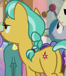 Size: 370x425 | Tagged: safe, derpibooru import, screencap, citrine spark, fire quacker, unicorn, school daze, season 8, spoiler:s08, bedroom eyes, friendship student