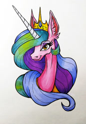 Size: 888x1280 | Tagged: safe, artist:juliete, derpibooru import, princess celestia, alicorn, pony, bust, portrait, solo, traditional art