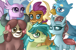 Size: 1920x1280 | Tagged: safe, artist:jbond, derpibooru import, gallus, ocellus, sandbar, silverstream, smolder, yona, changedling, changeling, classical hippogriff, dragon, earth pony, griffon, hippogriff, yak, cute, diaocelles, diastreamies, dragoness, female, gallabetes, male, sandabetes, simple background, smolderbetes, stallion, student six, white background, yonadorable