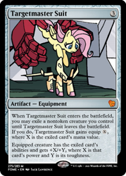 Size: 375x523 | Tagged: safe, artist:jack lawrence, derpibooru import, edit, idw, fluttershy, pegasus, spoiler:the magic of cybertron04, armor, ccg, exosuit, magic the gathering, ratchet, the magic of cybertron, trading card, trading card edit, transformers