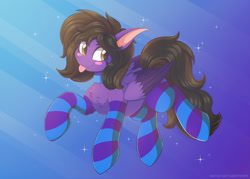 Size: 1920x1372 | Tagged: safe, artist:pyropk, derpibooru import, oc, oc only, oc:hannah rainboom, pegasus, pony, clothes, female, mare, socks, solo, striped socks, tongue, tongue out, two toned wings, wings