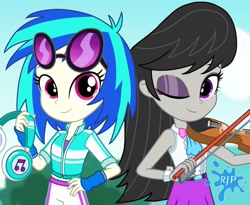 Size: 1280x1050 | Tagged: safe, artist:rjp.rammy, derpibooru import, dj pon-3, octavia melody, vinyl scratch, equestria girls, clothes, headphones, musical instrument, violin