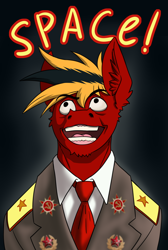 Size: 738x1100 | Tagged: safe, artist:twotail813, derpibooru import, oc, oc only, oc:gear, anthro, bust, clothes, ear fluff, ears, eyebrows, eyebrows visible through hair, jacket, male, meme, necktie, open mouth, portrait, red alert 3, shirt, solo, soviet, tim curry, uniform