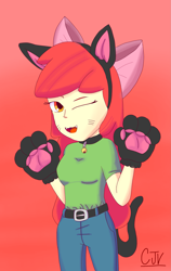 Size: 1685x2660 | Tagged: safe, derpibooru import, apple bloom, human, equestria girls, animal ears, humanized, neko