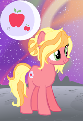 Size: 622x910 | Tagged: safe, artist:flameshimer, derpibooru import, oc, oc only, oc:moon apple, earth pony, earth pony oc, female, freckles, mare, moon, offspring, parent:big macintosh, parent:fluttershy, parents:fluttermac, stars