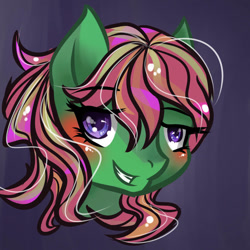 Size: 894x894 | Tagged: safe, artist:joan-grace, derpibooru import, oc, oc only, earth pony, pony, blushing, bust, earth pony oc, eyelashes, female, grin, mare, smiling, solo