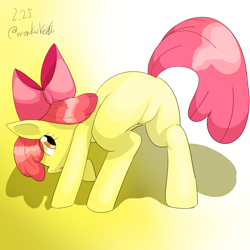 Size: 1000x1000 | Tagged: safe, artist:wonton soup, derpibooru import, apple bloom, earth pony, pony, bloom butt, butt, female, filly, looking back, plot, solo