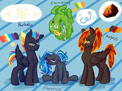 Size: 1000x750 | Tagged: safe, artist:patty-plmh, derpibooru import, oc, earth pony, pegasus, pony, :d, abstract background, frown, grumpy, male, pegasus oc, reference sheet, simple background, sitting, stallion, story included, transparent background, upside down, wings