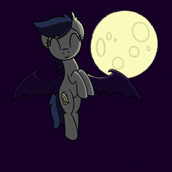Size: 1280x1280 | Tagged: safe, artist:superderpybot, oc, oc only, oc:echo, bat pony, pony, bat wings, fangs, female, flying, full moon, mare, moon, night, smiling, solo, wings