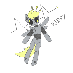 Size: 1280x1280 | Tagged: safe, artist:superderpybot, derpy hooves, pegasus, pony, robot, robot pony, semi-anthro, female, mare, roboticization, simple background, solo, transparent background, wings
