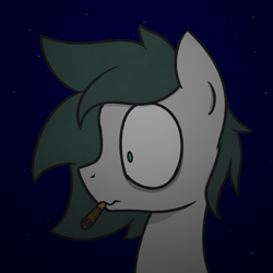 Size: 1000x1000 | Tagged: safe, artist:superderpybot, oc, oc only, oc:pencil pusher, earth pony, pony, bust, cigarette, earth pony oc, male, night, smoking, solo, stallion