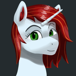 Size: 1000x1000 | Tagged: safe, artist:trotski432, derpibooru import, oc, oc:fireburst crescent, unicorn, bust, female, looking at you, mare, portrait, simple background, smiling