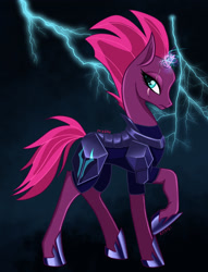 Size: 1795x2351 | Tagged: safe, artist:rainblueart, derpibooru import, tempest shadow, pony, unicorn, electricity magic, female, lightning, mare, profile, solo