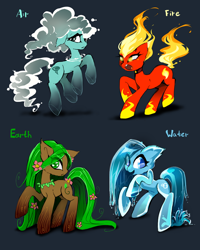 Size: 800x1000 | Tagged: safe, artist:skyeypony, derpibooru import, oc, oc only, earth pony, pony, air, earth, elemental, fire, water