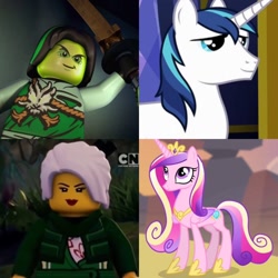 Size: 1280x1280 | Tagged: safe, derpibooru import, princess cadance, shining armor, andrew francis, britt mckillip, exploitable meme, harumi, meme, morro, my little pony, ninjago, same voice actor