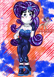 Size: 2100x3000 | Tagged: safe, artist:kamikiku, derpibooru import, rarity, better together, equestria girls, the other side, breasts, female, outfit, raritits, skintight, skintight clothes, smiling, solo, unitard