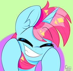 Size: 2048x1987 | Tagged: safe, artist:wutanimations, derpibooru import, oc, oc only, pony, unicorn, eyes closed, grin, happy, smiling, solo, squishy cheeks