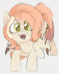 Size: 523x648 | Tagged: safe, artist:dotkwa, derpibooru import, oc, oc:lily loam, pony, fangs, female, hybrid wings, mare, not flutterbat, solo, wings