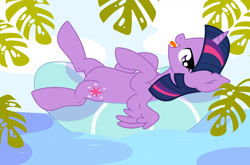 Size: 1280x844 | Tagged: safe, artist:lachlancarr1996, derpibooru import, twilight sparkle, twilight sparkle (alicorn), alicorn, pony, female, inner tube, lying down, mare, on back, solo, sultry pose, summer, tongue, tongue out