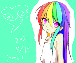 Size: 1041x870 | Tagged: safe, artist:cz, derpibooru import, rainbow dash, human, colored pupils, humanized, sleeveless, solo