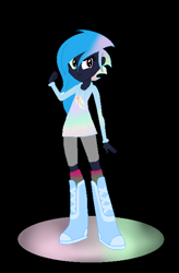 Size: 426x651 | Tagged: safe, artist:aonairfaol, derpibooru import, oc, oc only, equestria girls, base used, black background, boots, equestria girls-ified, eyelashes, female, fist pump, offspring, parent:rainbow dash, parent:soarin', parents:soarindash, shoes, simple background, smiling, solo