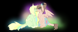 Size: 1994x821 | Tagged: safe, artist:aonairfaol, derpibooru import, oc, oc only, pegasus, pony, abstract background, base used, duo, pegasus oc, smiling, wings