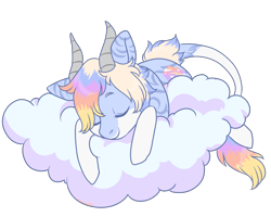 Size: 1250x1000 | Tagged: safe, artist:lavvythejackalope, derpibooru import, oc, oc only, dracony, dragon, hybrid, pony, cloud, coat markings, commission, eyes closed, on a cloud, simple background, sleeping, smiling, socks (coat marking), solo, transparent background, ych result