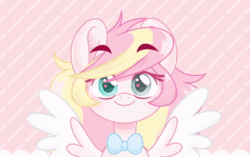 Size: 600x377 | Tagged: safe, artist:ninnydraws, derpibooru import, oc, oc only, oc:ninny, pegasus, pony, animated, blinking, blushing, bowtie, cute, ears, embarrassed, eyebrows, female, floppy ears, gif, heart eyes, live2d, looking at you, mare, ocbetes, open mouth, open smile, raised eyebrow, shocked, smiling, smiling at you, spread wings, vtuber, wingding eyes