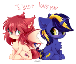 Size: 5000x4200 | Tagged: safe, artist:xsatanielx, derpibooru import, oc, oc only, oc:airi, oc:vajr, bat pony, unicorn, bat pony oc, bat wings, blushing, chest fluff, cute, fluffy, horn, looking at each other, oc x oc, shipping, wings