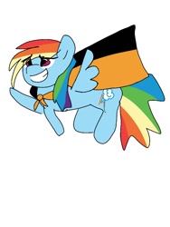 Size: 768x1024 | Tagged: safe, derpibooru import, rainbow dash, pegasus, cape, clothes, flying, op is a cuck, op is a pinecone, op is trying to start shit, solo, super straight