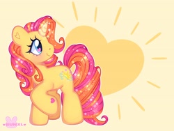 Size: 4000x3000 | Tagged: safe, artist:bunxl, derpibooru import, brights brightly, pony, unicorn, g3, female, heart, heart background, heart eyes, mare, smiling, solo, sparkles, wingding eyes