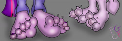 Size: 1280x437 | Tagged: safe, artist:coolfruits, artist:fruitgems, spike, twilight sparkle, dragon, human, pony, adorable, claws, cute, duo, feet, feet focus, flexing, foot fetish, humanized, meaty, mlp, plump, reptile, reptillian, signature, smelly, soft, toenails, toes, wiggling