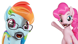 Size: 3840x2160 | Tagged: safe, artist:xppp1n, pinkie pie, rainbow dash, earth pony, pegasus, 3d, blender, blender cycles, female, mare, meme, ponified, ponified meme, simple background, soyboy, transparent background, wat, wojak