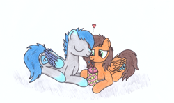 Size: 2646x1568 | Tagged: safe, artist:zocidem, derpibooru import, oc, oc only, oc:blueshadow, pegasus, pony, drawing, drink, lying down, romance