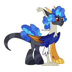 Size: 2000x2000 | Tagged: safe, artist:renhorse, derpibooru import, oc, draconequus, offspring, parent:discord, parent:sapphire shores, simple background, solo, transparent background