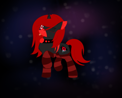 Size: 1003x811 | Tagged: safe, artist:aonairfaol, derpibooru import, oc, oc only, pony, unicorn, :p, choker, clothes, horn, night, raised hoof, raised leg, socks, spiked choker, stars, striped socks, tongue, tongue out, unicorn oc