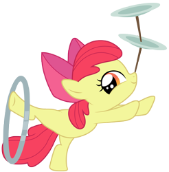 Size: 4845x4932 | Tagged: safe, artist:kooner-cz, derpibooru import, apple bloom, earth pony, pony, the cutie pox, apple bloom's bow, balancing, bipedal, bow, female, filly, hair bow, loop-de-hoop, plate, simple background, smiling, solo, standing, standing on one leg, transparent background, vector