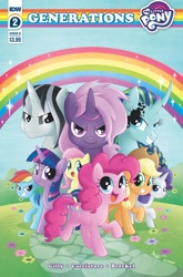 Size: 1186x1800 | Tagged: safe, artist:agnesgarbowska, derpibooru import, idw, applejack, fluttershy, pinkie pie, rainbow dash, rarity, twilight sparkle, violet shiver, spoiler:comic, spoiler:comicgenerations02, black belle, cover, mane six, shadow storm