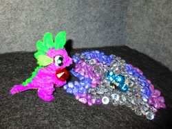 Size: 4307x3231 | Tagged: safe, alternate version, artist:malte279, derpibooru import, part of a set, rarity, spike, dragon, chenille, chenille stems, chenille wire, craft, gemstones, mosaic, photo, pipe cleaner sculpture, pipe cleaners, sculpture, solo