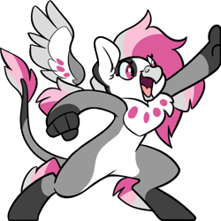 Size: 600x600 | Tagged: safe, artist:kez, derpibooru import, oc, oc only, oc:cherry feather, hippogriff, bipedal, chest fluff, high five, leonine tail, open mouth, pale belly, simple background, transparent background, vector, white belly