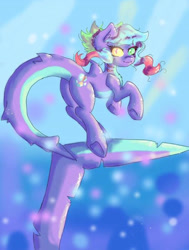 Size: 640x846 | Tagged: safe, artist:shitsuki-kage, derpibooru import, oc, oc only, original species, shark, shark pony, bubble, dorsal fin, ear fluff, ears, eyelashes, fish tail, flowing tail, looking at you, ocean, smiling, solo, swimming, tail, underwater, water