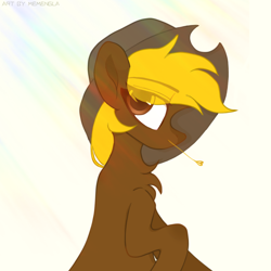 Size: 1200x1200 | Tagged: safe, artist:memengla, oc, oc only, oc:acres, earth pony, pony, blonde, blonde mane, brown coat, chest fluff, cowboy hat, earth pony oc, eye clipping through hair, food, free art, hat, male, simple background, solo, stallion, wheat, white background