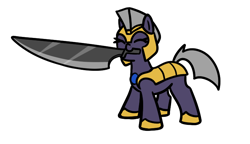 Size: 744x429 | Tagged: safe, artist:neuro, oc, oc only, earth pony, pony, armor, earth pony oc, eyes closed, female, guardsmare, helmet, hoof shoes, knife, mare, mouth hold, royal guard, simple background, solo, transparent background