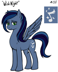 Size: 1000x1250 | Tagged: safe, artist:a0iisa, oc, oc only, oc:wish night, pegasus, pony, blue coat, blue mane, cutie mark, female, green eyes, mare, pegasus oc, simple background, solo, white background, wings