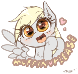 Size: 1288x1215 | Tagged: safe, artist:phoenixrk49, derpibooru import, derpy hooves, pegasus, pony, blushing, bronybait, chest fluff, ear fluff, ears, implied muffins, open mouth, talking to viewer