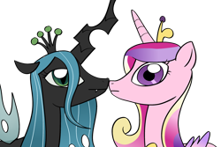 Size: 3000x2000 | Tagged: safe, artist:swagstapiece, derpibooru import, princess cadance, queen chrysalis, alicorn, changeling, changeling queen, pony, boop, cadalis, female, infidelity, lesbian, noseboop, shipping, simple background, transparent background