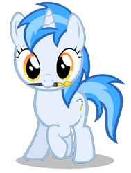 Size: 2240x2960 | Tagged: safe, artist:strategypony, derpibooru import, oc, oc only, oc:penny curve, unicorn, cute, female, filly, horn, ink pen, looking at you, mascot, mouth hold, raised hoof, raised leg, simple background, transparent background, unicorn oc