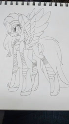 Size: 720x1280 | Tagged: safe, artist:donnie-moon, derpibooru import, oc, oc only, pegasus, pony, eyelashes, female, helmet, lineart, mare, pegasus oc, solo, traditional art, wings